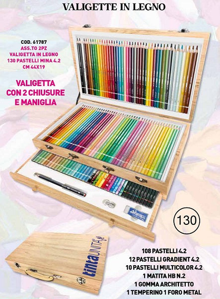130 PASTELLI IN LEGNO MINA 4.2 IN VALIGETTA CON 2 CHIUSURE - TINTAUNITA