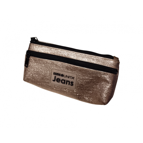 CHAMPAGNE GLITTER LAMINATED JEANS PLAIN FLAT PENCILS