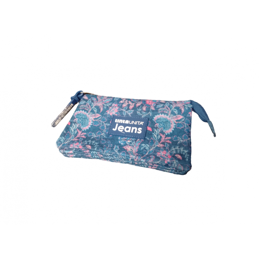 3-in-1 Pencil Case Flowers Solid Color Jeans