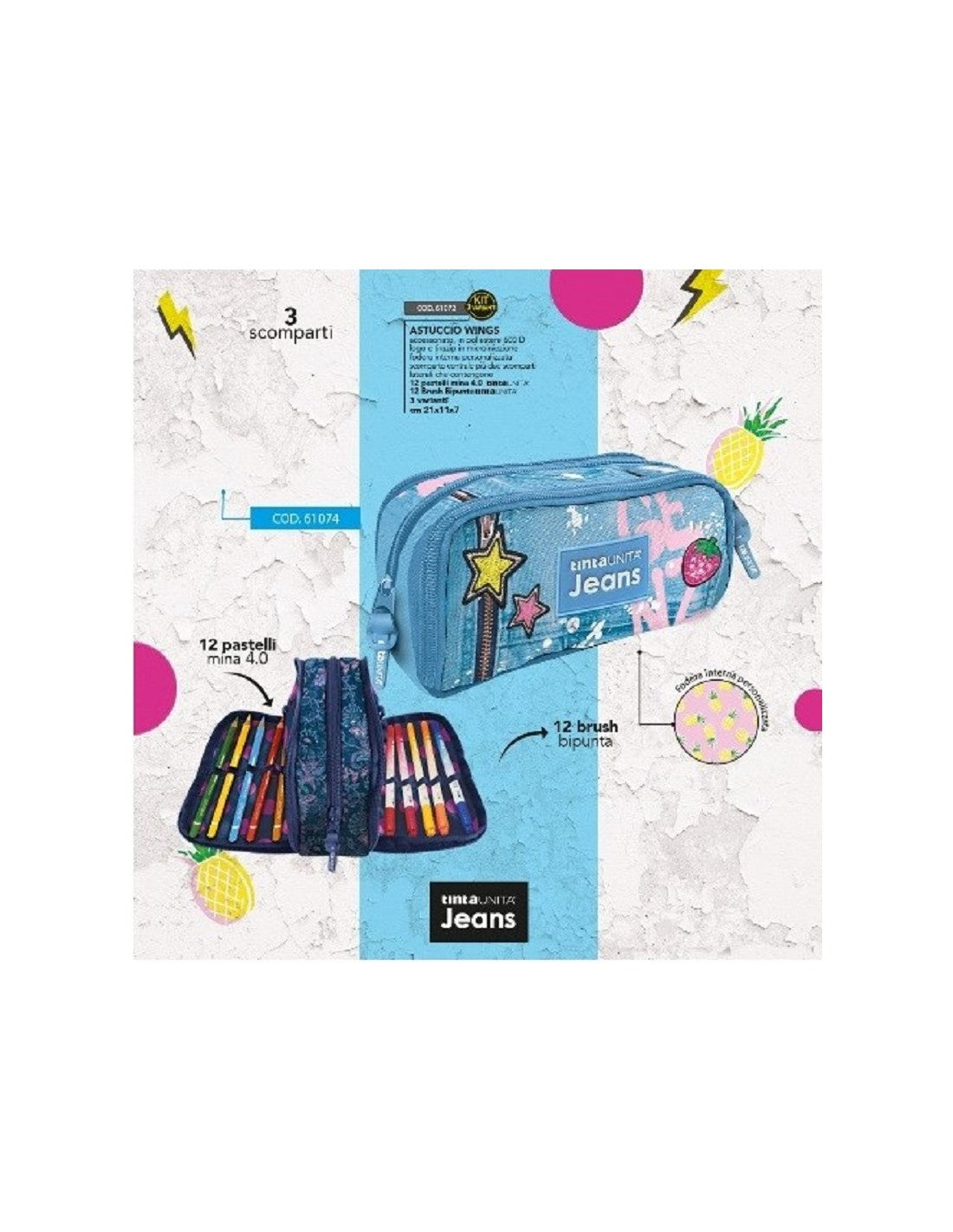 Astuccio Bustina con 3 zip Celeste - Tintaunita Jeans