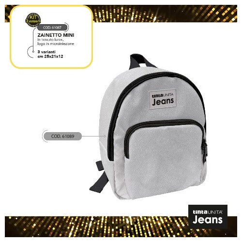 Mini Zainetto in Lurex argento glitter Tinta Unita Jeans