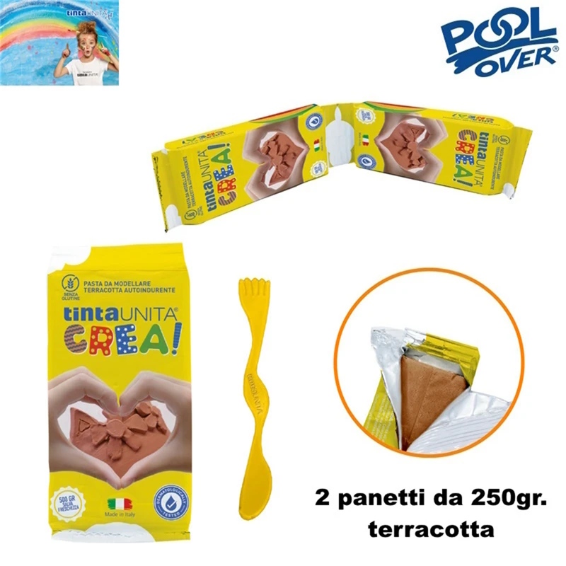 Modeling clay in 2 bags of 250gr + Terracotta color spatula - SOLID COLOR