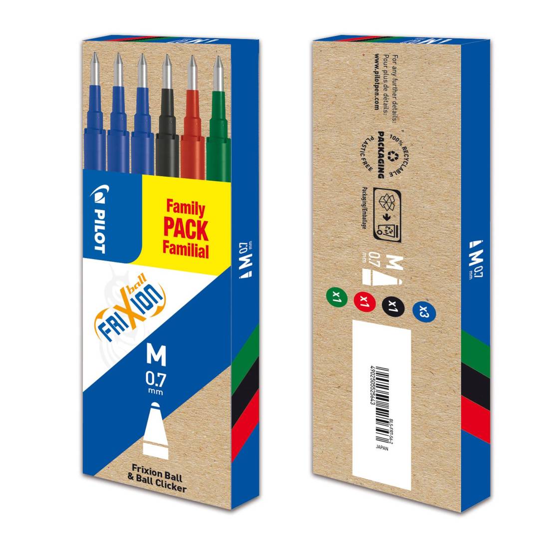 Ricariche per penne a sfera FriXion Ball e FriXion Ball Clicker, punta media, confezione da 6 - Pilot Frixion Ball BLS-FR7