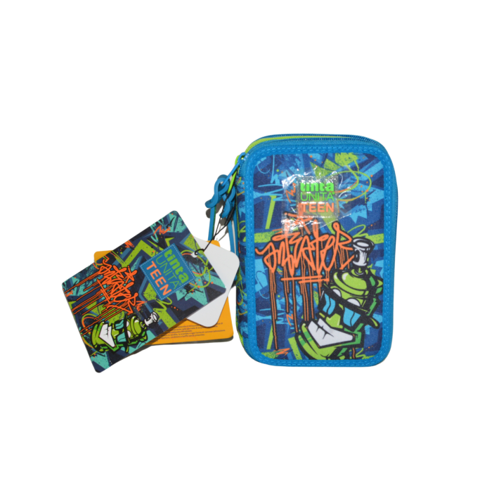 3-zip Pencil Case - TintaUnita Teen - complete with colors and stationery