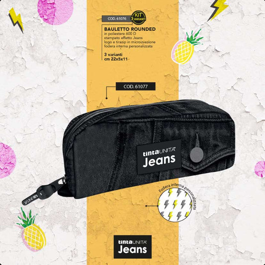 Rounded Black Pencil Case - Solid Color Jeans