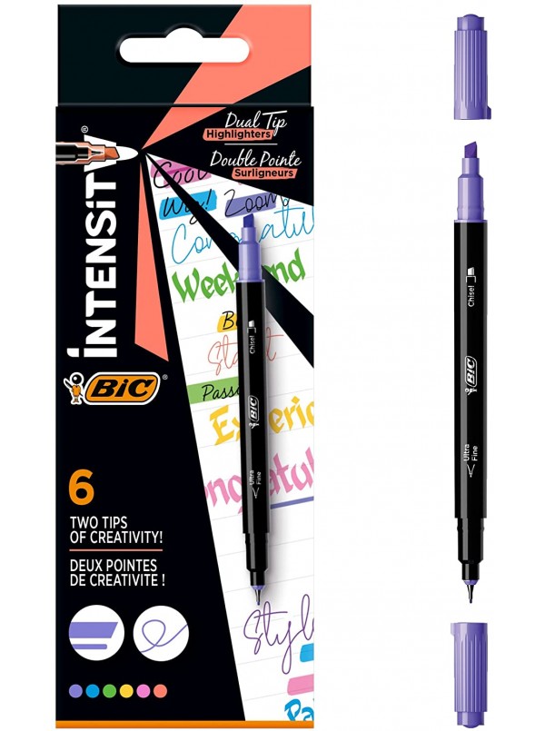 Highlighters with fineliner - BIC Intensity Dual Tip - assorted - pack of 6