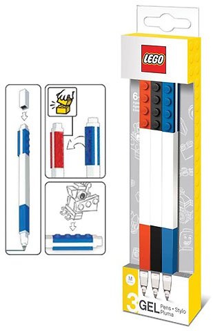 SET 3 PENNE GEL LEGO ROSSA BLU NERA