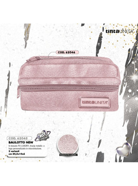 Glam Pink Glitter 3-Zip Pencil Case - Solid Color