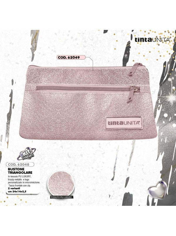 Pink Pencil Case - Triangular Shape PU Luxury - GLAMOURY SOLID COLOR
