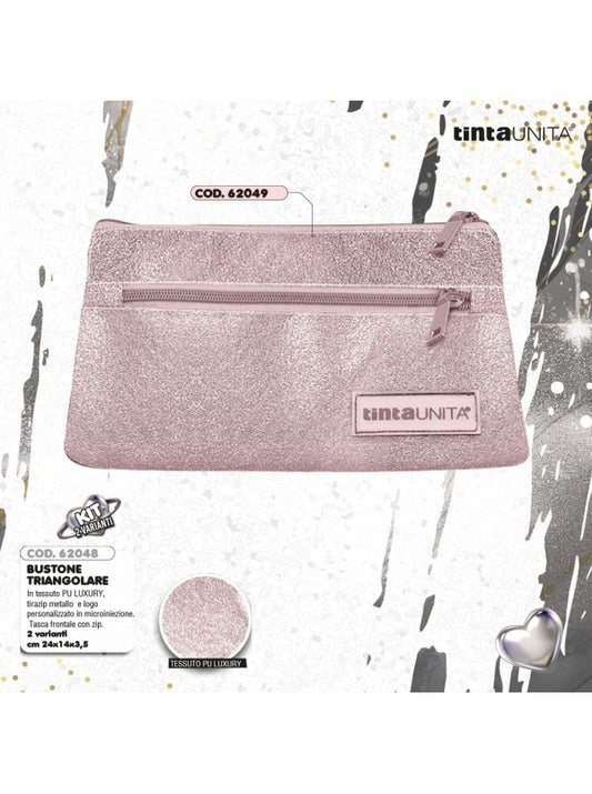 Pink Pencil Case - Triangular Shape PU Luxury - GLAMOURY SOLID COLOR