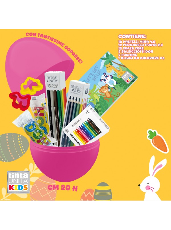 Uovo di Pasqua TintaUnita Kids Sorpresuovo Boy Girl con colori + album + plastilina