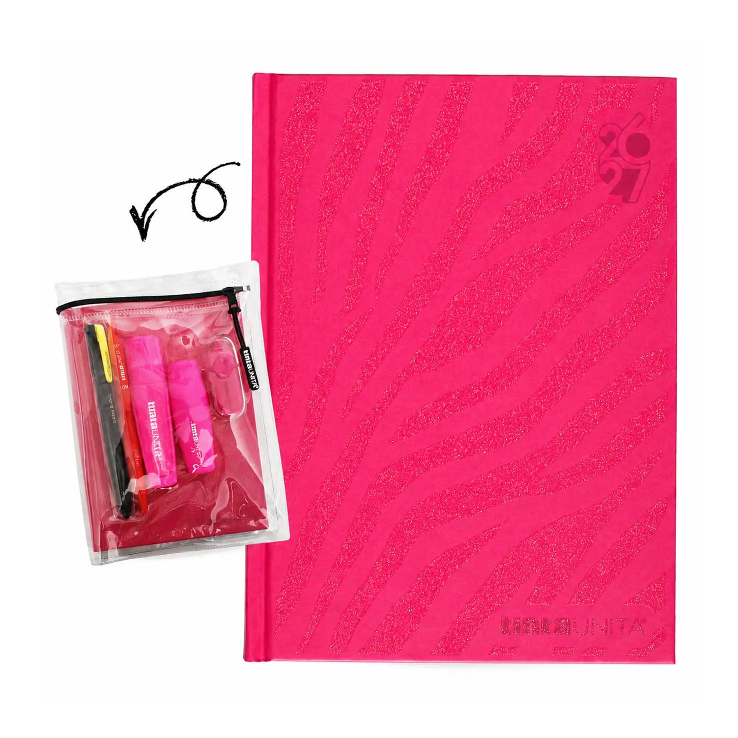 Tinta Unita Glitter Diario 12 Mesi Con Cover E Accessori Fucsia