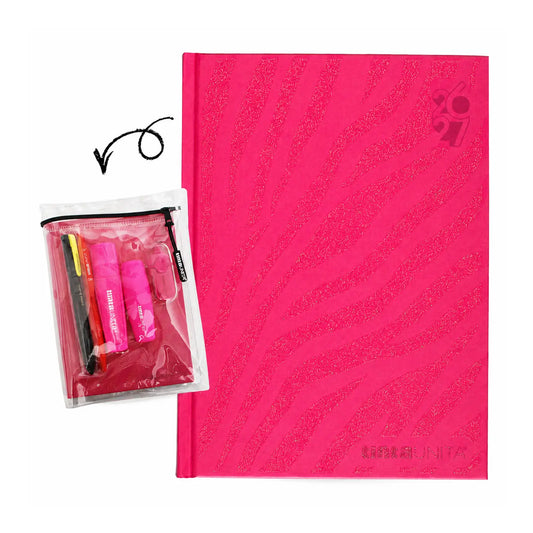 Tinta Unita Glitter Diario 12 Mesi Con Cover E Accessori Fucsia