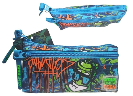 Street 2-Zip Triangular Pencil Case - Solid Color Teen